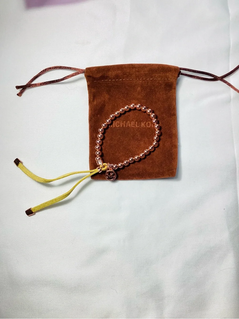 Michael Kors Rose Gold Beaded Logo Bracelet - Pinkish Rose Gold NWT & Velvet Bag